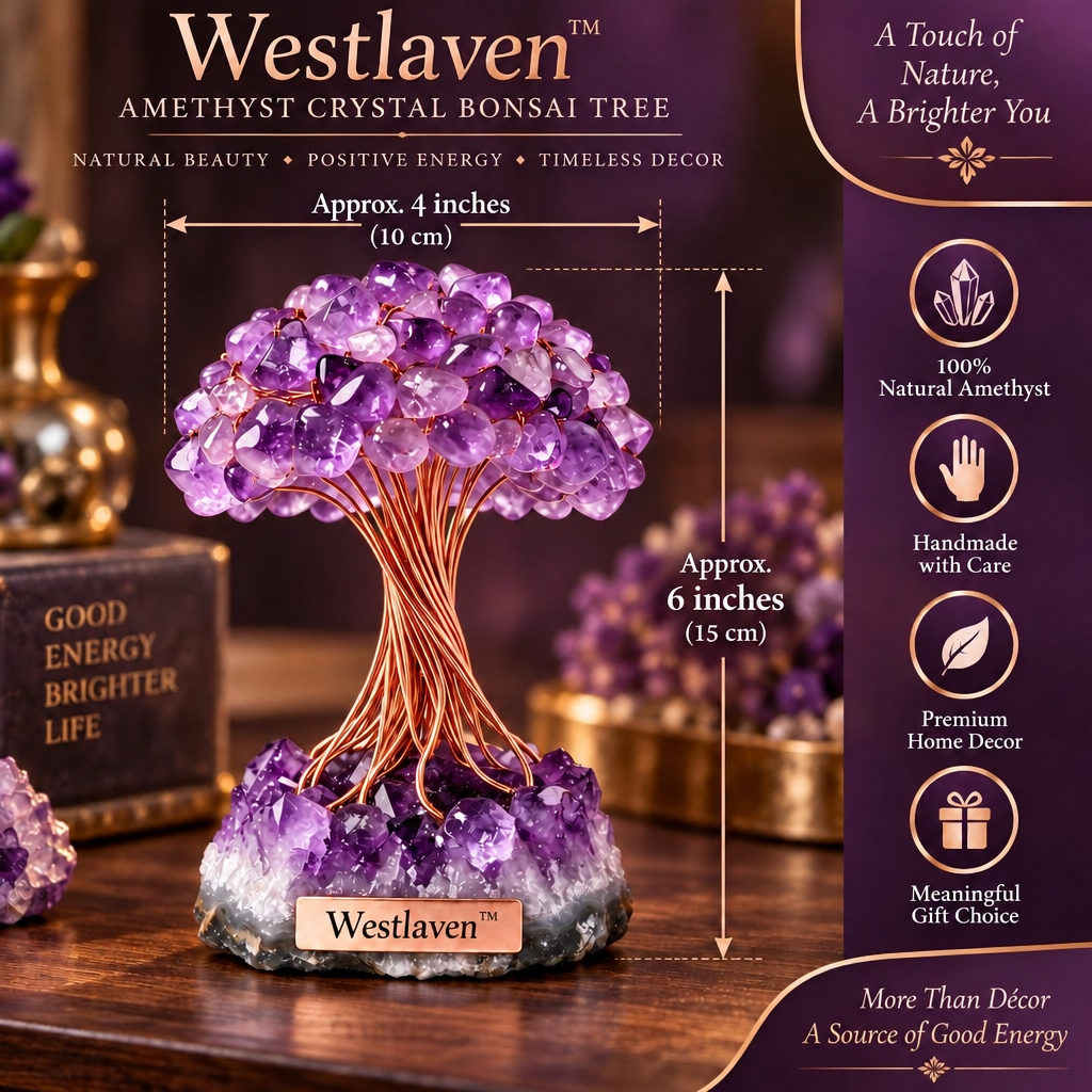 Westlaven™ Amethyst Crystal Bonsai Tree product dimensions
