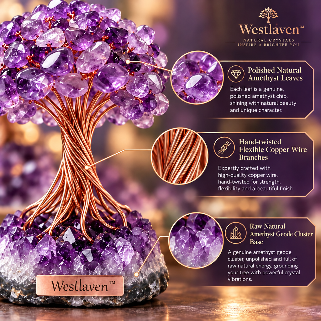 Westlaven™ Amethyst Crystal Bonsai Tree materials and structure
