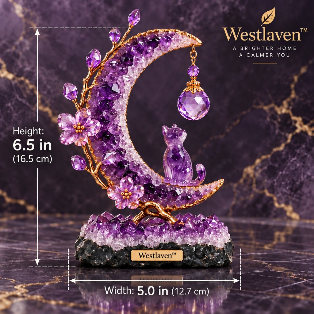 Westlaven™ Amethyst Moon Cat Sculpture product dimensions