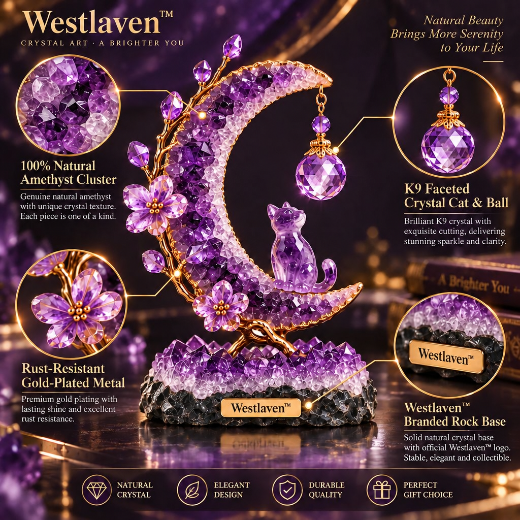 Westlaven™ Amethyst Moon Cat Sculpture materials and structure
