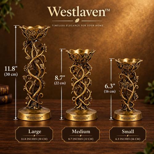 Westlaven™ Antique Floral Candle Holder Set product dimensions