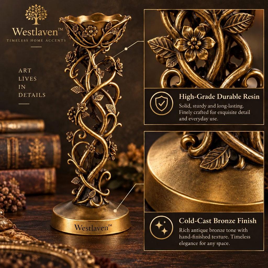 Westlaven™ Antique Floral Candle Holder Set materials and structure