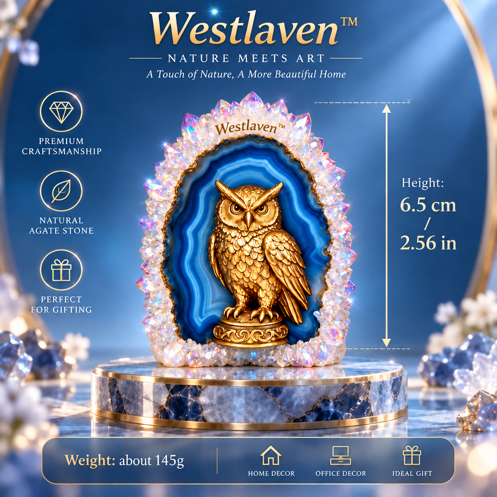 Westlaven™ Blue Agate Owl Ornament product dimensions