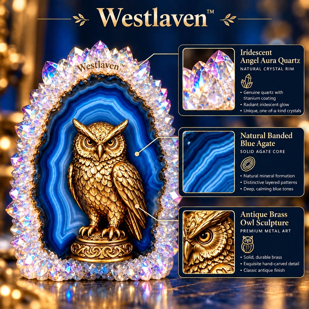 Westlaven™ Blue Agate Owl Ornament materials and structure