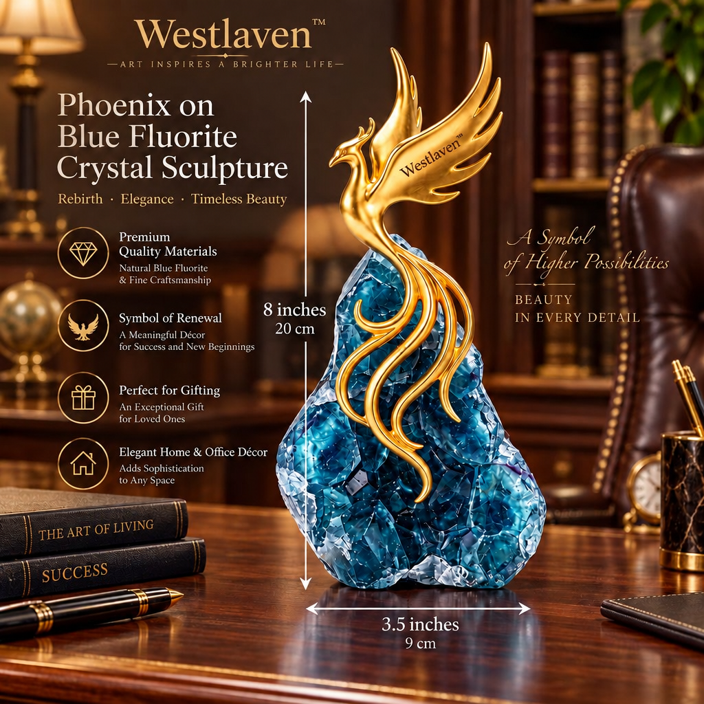Westlaven™ Blue Fluorite Phoenix Sculpture product dimensions