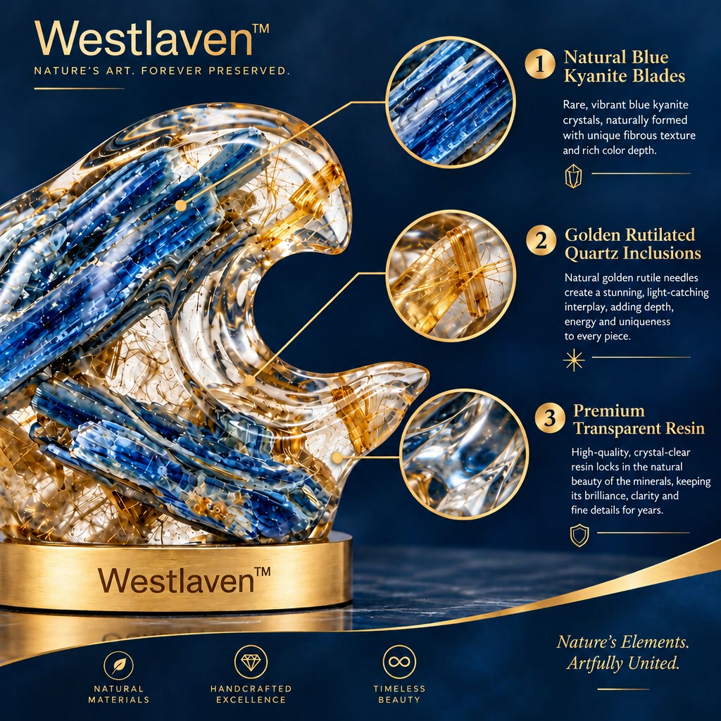 Westlaven™ Blue Kyanite Wave Sculpture materials and structure
