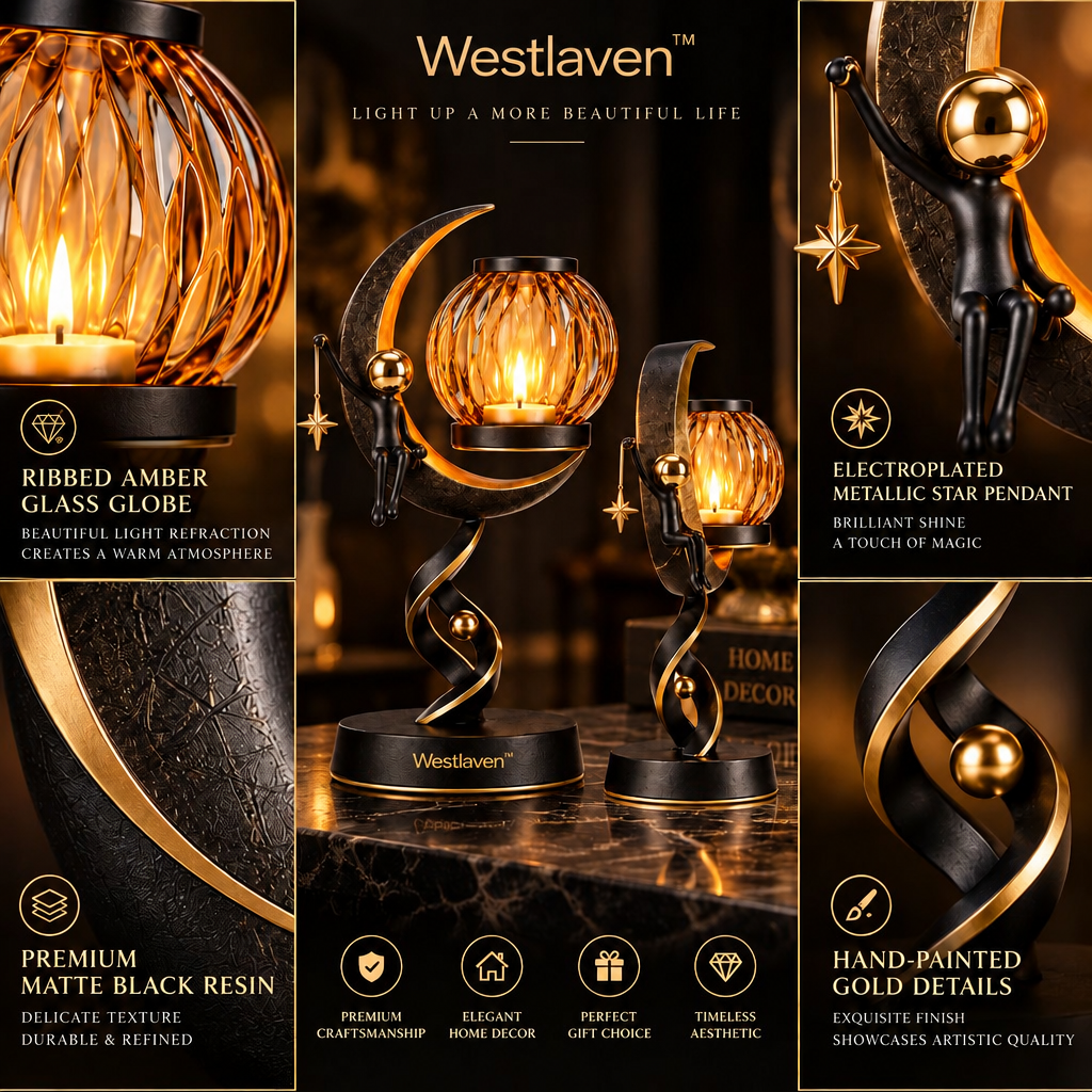 Westlaven™ Moon Figure Candle Holder Set materials and structure
