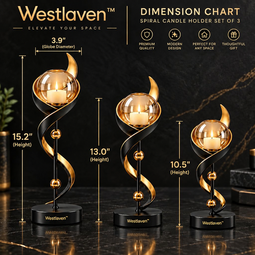 Westlaven™ Spiral Candle Holder Set of 3 product dimensions