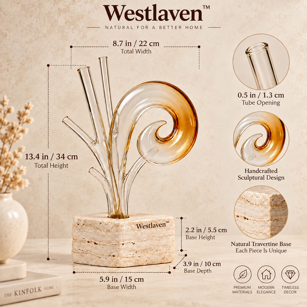 Westlaven™ Travertine Glass Vase product dimensions