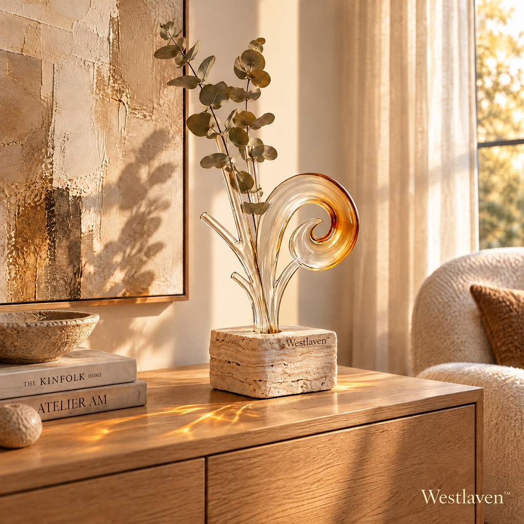 Westlaven™ Travertine Glass Vase lifestyle image