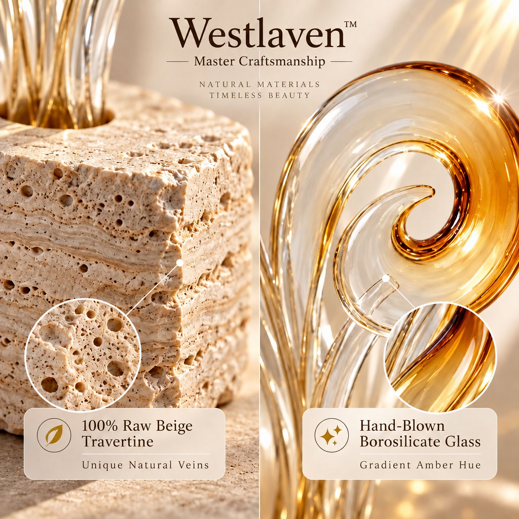 Westlaven™ Travertine Glass Vase materials and structure
