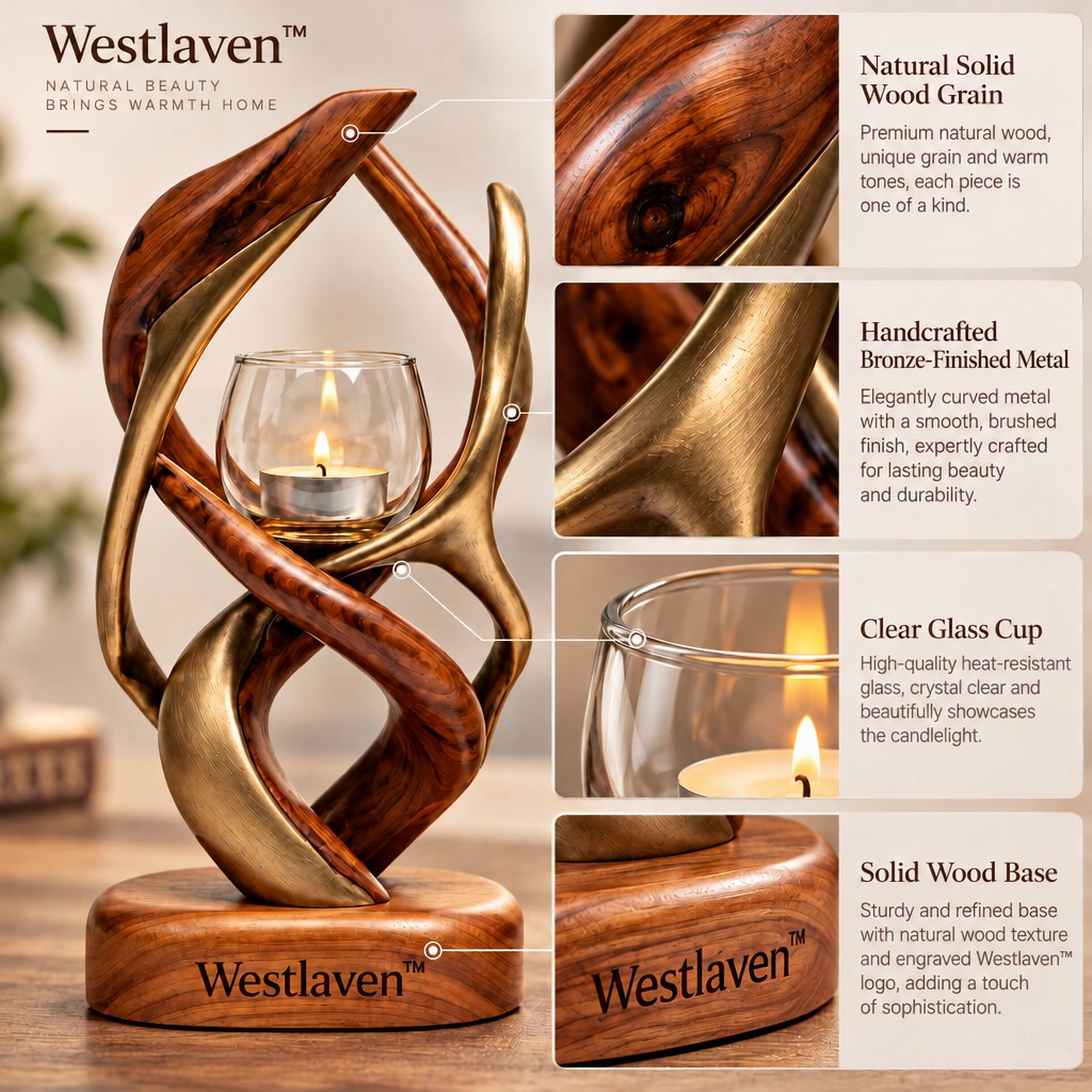 Westlaven™ Wood Sculptural Candle Holder materials and structure