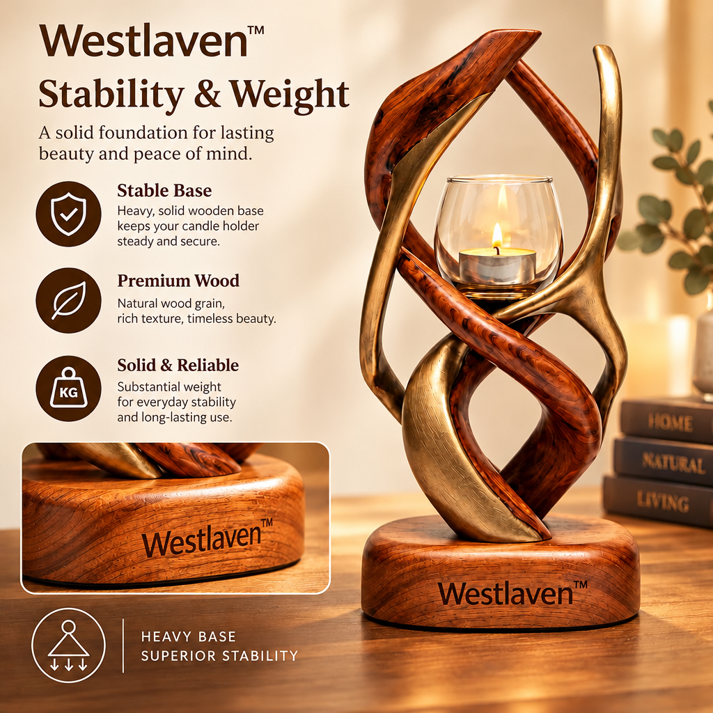 Westlaven™ Wood Sculptural Candle Holder weight and stability image